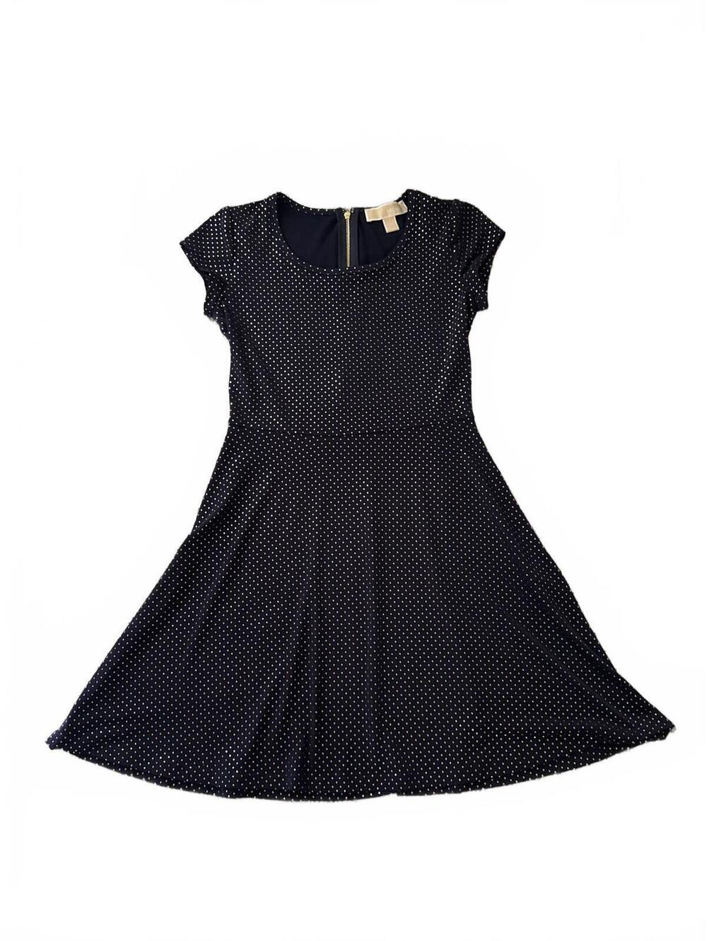 MICHAEL Michael Kors Navy and Gold Polka Dot Detail Dress EUC Size P